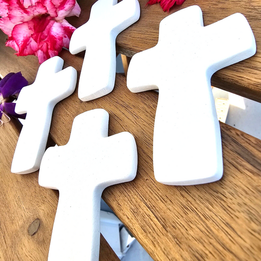 Set of 4 Cross Tiles 3" Ceramic Bisque Ready To Paint Pottery