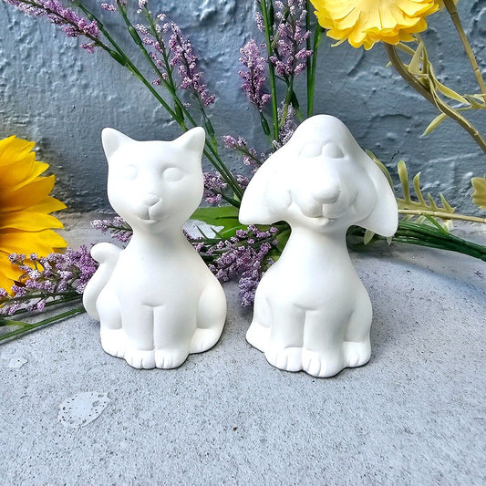 Bubbly Cat and Dog Set 4" Ceramic Bisque Ready To Paint Pottery