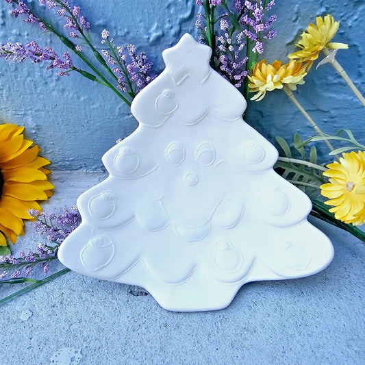 Christmas Tree Dish 7.5" Ceramic Bisque Ready To Paint Pottery