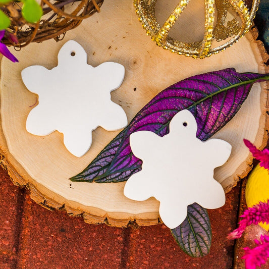(2x ) Set Snowflake Christmas Ornaments 3" Ceramic Bisque