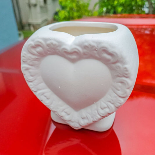 Heart Planter Valentines 4.5" Ceramic Bisque Ready To Paint Pottery