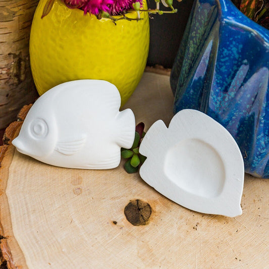 2x Tropical Fish Wall Tile 3" Ceramic Bisque Ready To Paint Pottery