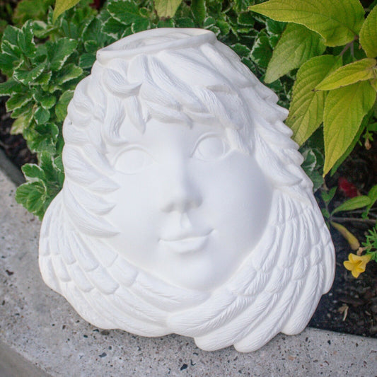 Angel With Halo Mask 9x8 Ceramic Bisque Ready To Paint Pottery