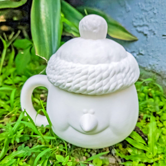 Snowman Christmas Mug with Lid 5.5" Ceramic Bisque Ready To Paint Pottery
