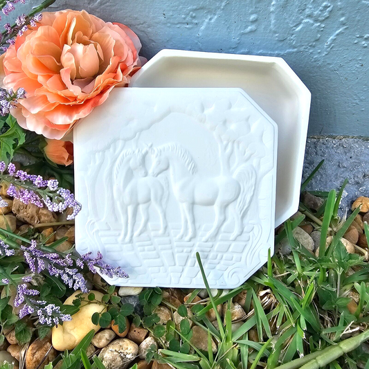 Wild Unicorns Jewelry Box 6" Ceramic Bisque Ready To Paint Pottery