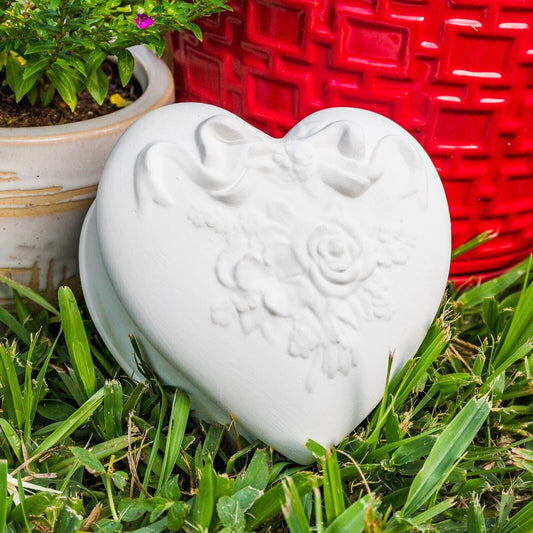 Heart Rose Jewelry Box 4.75" Ceramic Bisque Ready To Paint Pottery