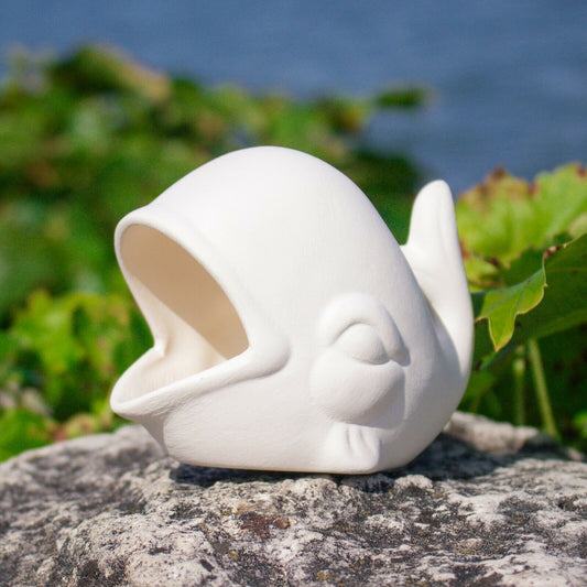 Cute Big Mouth Whale 3.5" Ceramic Bisque Ready To Paint Pottery