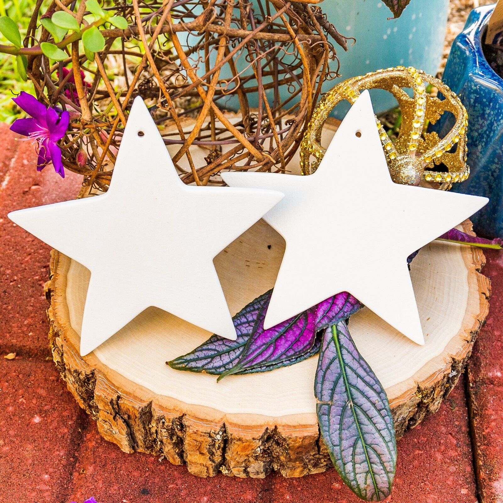 Ceramic Christmas Tree Stars 2.75"X1.875" 2/Pkg-Iridescent