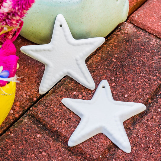 (2x) Starfish Christmas Ornaments 4" Ceramic Bisque