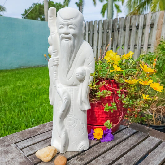 Tall Old Wise Asian Man 14.5" Ceramic Bisque Ready To Paint Pottery