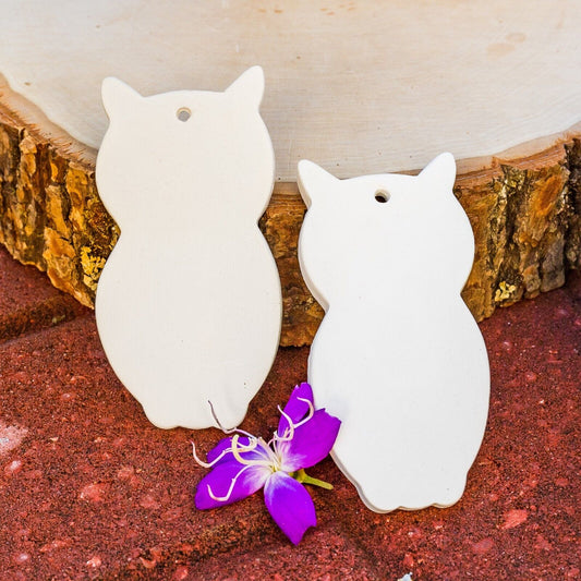 (2X) Owls Christmas Tree Ornaments 3" Ceramic Bisque