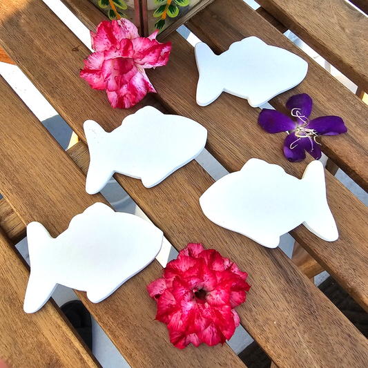 Set of 4 Fish Tiles 3.5" Ceramic Bisque Ready To Paint Pottery