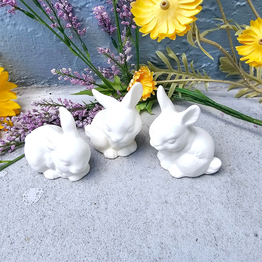 Trio of Bunny Rabbits 3.5" Ceramic Bisque Ready To Paint Pottery