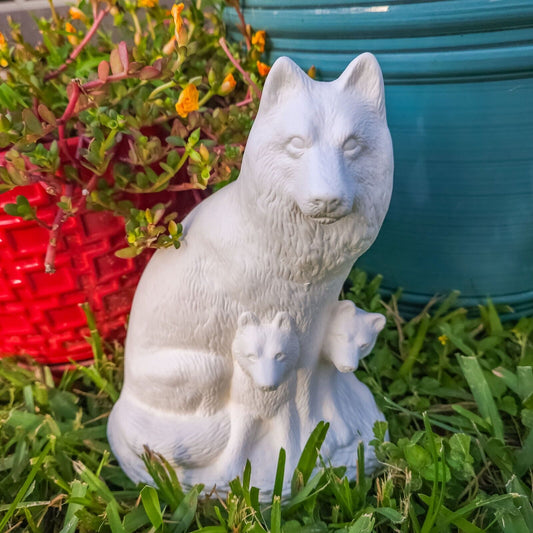 Wolf With Cubs 8 3/4" Ceramic Bisque Ready To Paint Pottery