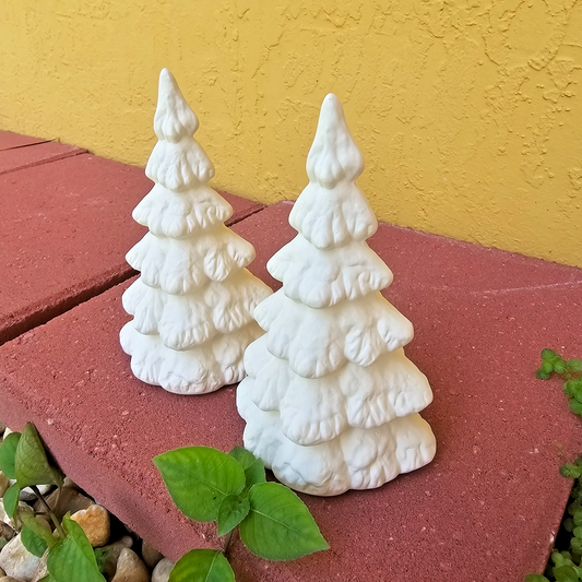 Pair of Christmas Trees 6" Ceramic Bisque Ready To Paint Pottery
