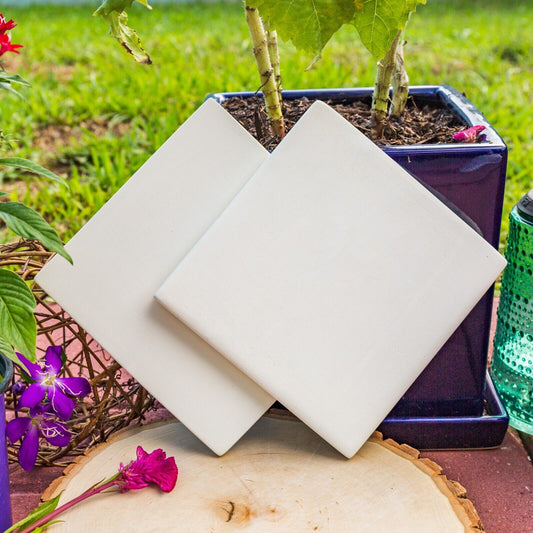 Square Medium Smooth Tile Set 5.7" Ceramic Bisque Ready To Paint