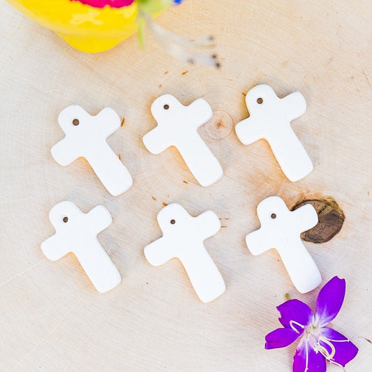 (6x) Tiny Cross Beads Charms 1.3" Ceramic Bisque Ready To Paint