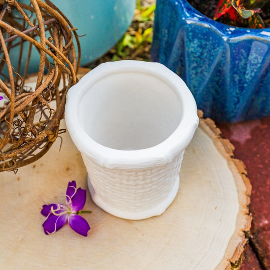 Small Basket Planter Cup 3.2" Ceramic Bisque Ready To Paint Pottery