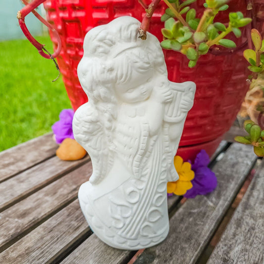 Angel Girl with Harp 6" IN STOCK Ceramic Bisque Ready To Paint Pottery