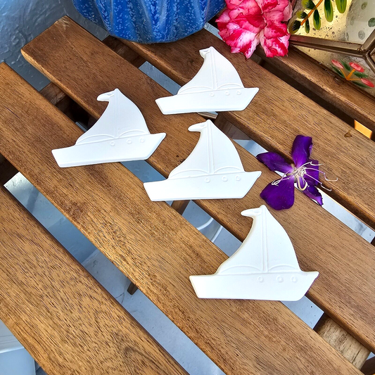 Set of 4 Sailboat Tile Addons 3" Ceramic Bisque Ready Paint Pottery