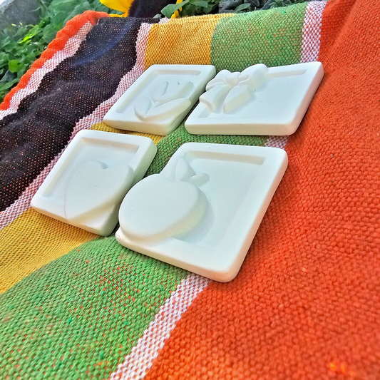 4x Tile Set Apple Heart 2.5" IN STOCK Ceramic Bisque Ready To Paint Pottery