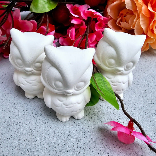 Trio of Cute Owls 2.5" Ceramic Bisque Ready To Paint Pottery
