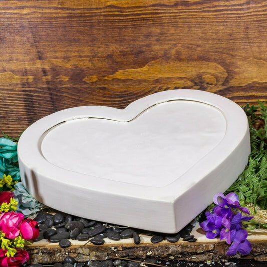 Giant Heart Wood-Like Plate 10.5" Ceramic Bisque Ready To Paint Pottery