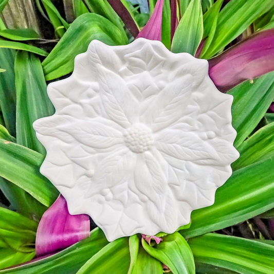 Christmas Holly Dish 8.7" Ceramic Bisque Ready To Paint Pottery