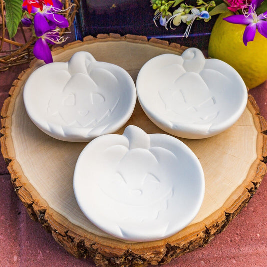 (3x) Halloween Pumpkin Face Bowl Set 3.7" Ceramic Bisque