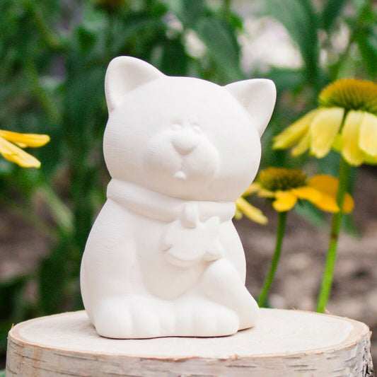 Bubbly Kitty Cat 3x3 Ceramic Bisque Ready To Paint Pottery