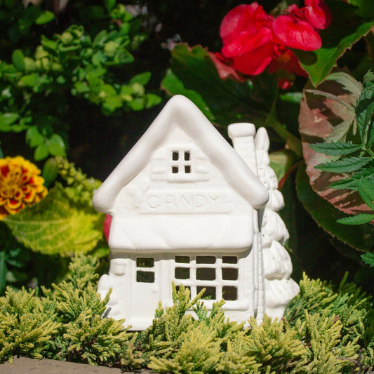 Christmas Candy Shop House 5x5 Ceramic Bisque Ready To Paint Pottery