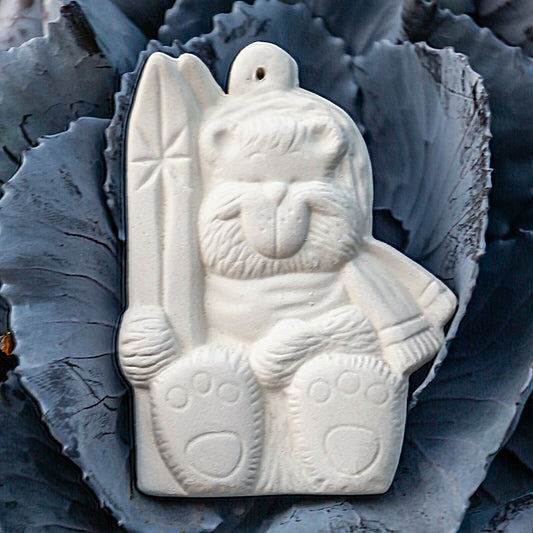 Christmas Bear Tree Ornament 3.1" Ceramic Bisque Ready To Paint Pottery