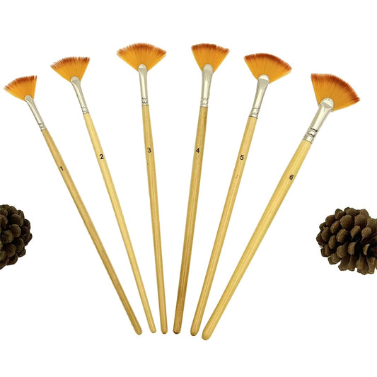 (5x) Nylon Wide Fan Paint Brushes Wooden Handle