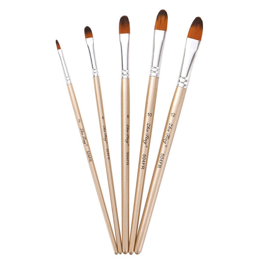 (5x) Nylon Paint Brushes Wooden Handle