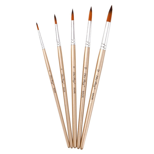 (5x) Nylon Paint Brushes Round Tip Wooden Handle