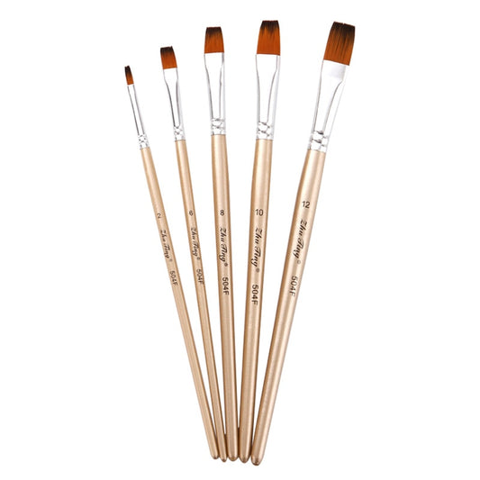 (5x) Nylon Flat Paint Brushes Wooden Handle