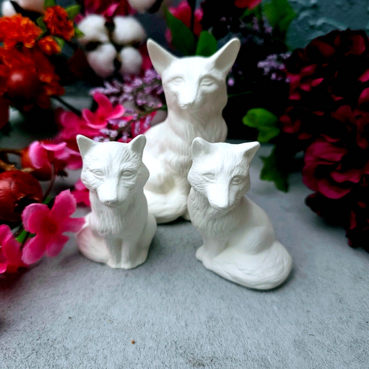 Family of Foxes 4" Ceramic Bisque Ready To Paint Pottery