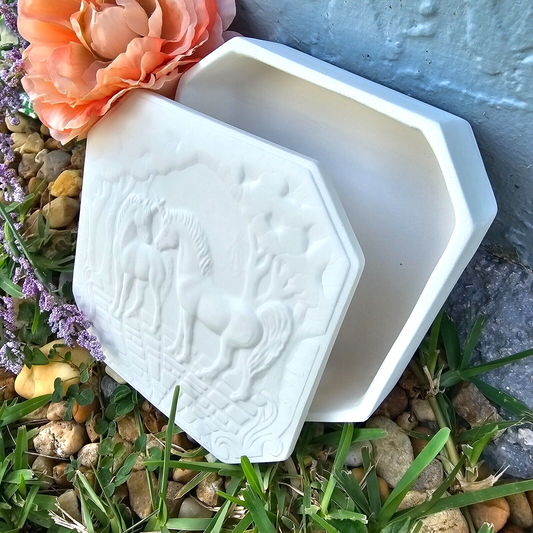 Wild Horses Jewelry Box 6" Ceramic Bisque Ready To Paint Pottery