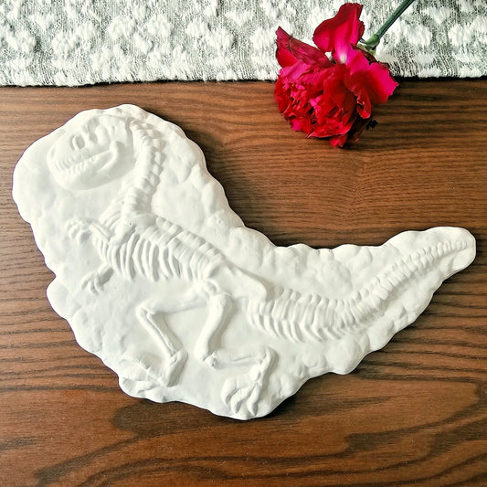 Velociraptor Fossil Garden Stone 11" Ceramic Bisque Ready To Paint Pottery