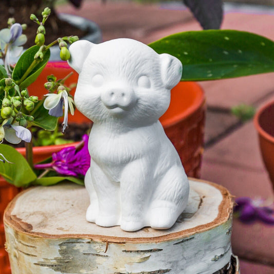 Sitting Fuzzy Piggy Piglet 3.5" Ceramic Bisque Ready To Paint Pottery