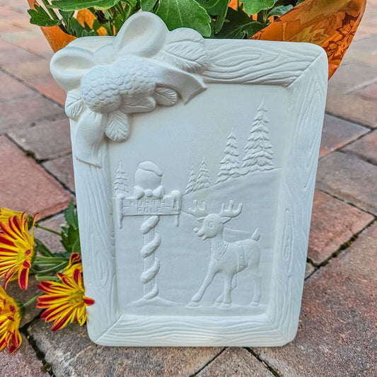 Scenic Christmas Frame 7" Ceramic Bisque Ready To Paint Pottery
