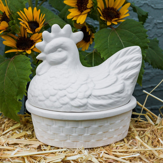 Chicken Hen Rooster Box 6" Ceramic Bisque Ready To Paint Pottery