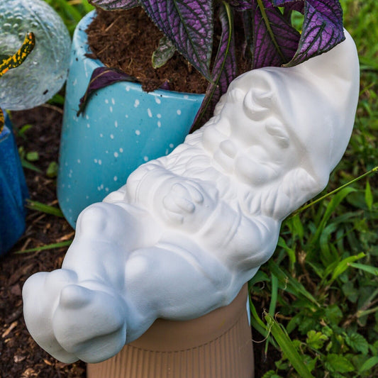 Cute Lying Garden Gnome 9" Ceramic Bisque Ready To Paint Pottery