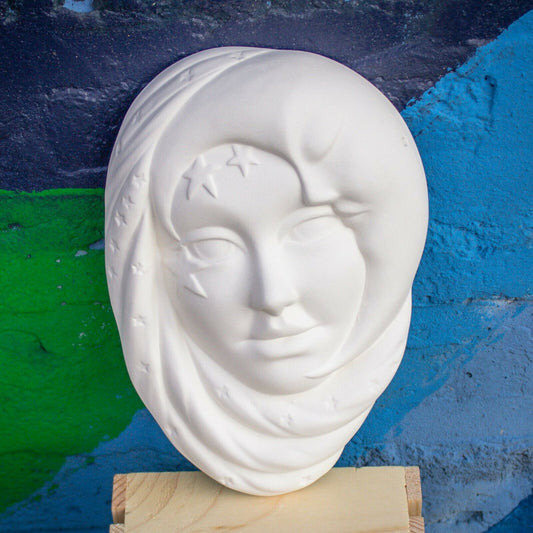 Moon Star Face Mask 8x6 Ceramic Bisque Ready To Paint Pottery