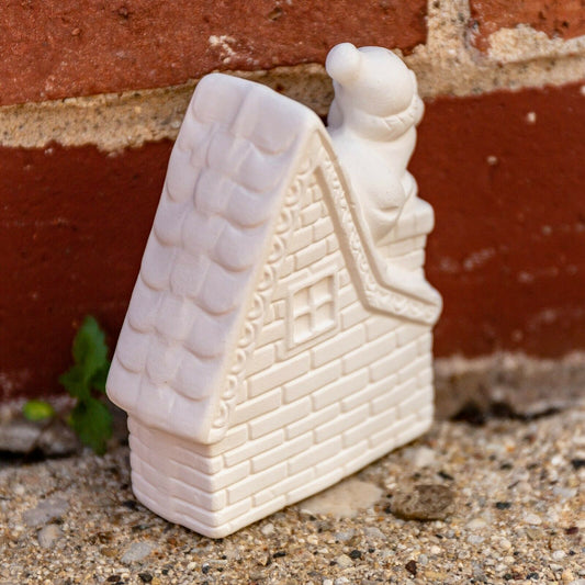 Christmas Santa On House Roof 3.3" Ceramic Bisque Ready To Paint Pottery
