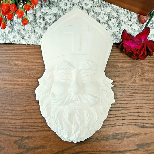 Santa Clause Christmas Mask Polish 11" Ceramic Bisque Ready To Paint Pottery