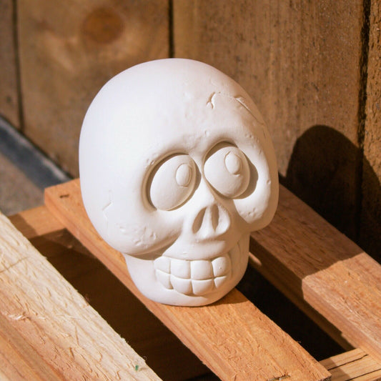 Cute Halloween Skull 4x3 Ceramic Bisque Ready To Paint Pottery