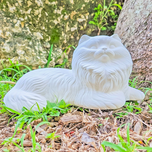Persian Long Haired Lying Cat 10.5" Ceramic Bisque Ready To Paint