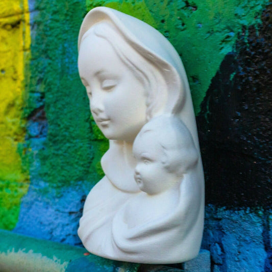 Virgin Mary and Baby Jesus 4.5" Ceramic Bisque Ready To Paint Pottery