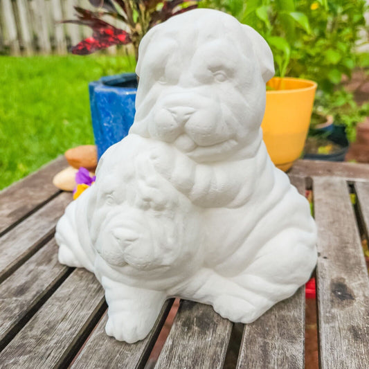 Shar Pei Dogs 7.75" Pups Ceramic Bisque Ready To Paint Pottery